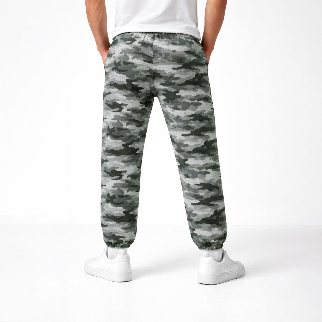 All Over Grey & Black Army Camo Print Trousers