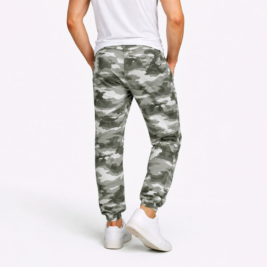 All Over White Grey & Black Camouflage Print Trousers