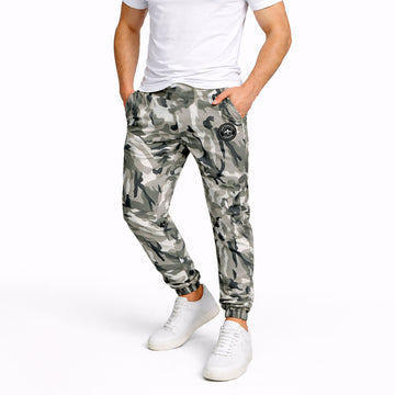 All Over White Grey & Black Camouflage Print Trousers