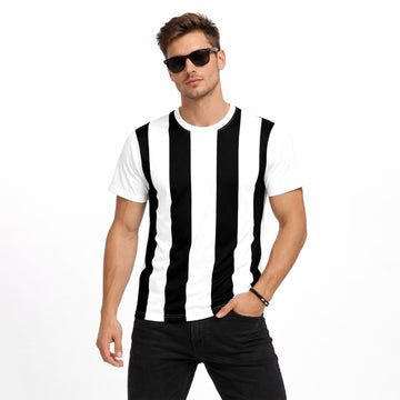 Classic Black & White Vertical Stripe Crew Neck T-Shirt