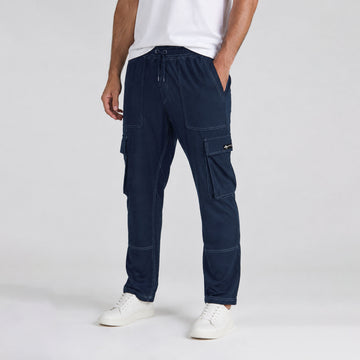 Men’s Navy Utility Cargo Jogger Pants with Contrast Stitching
