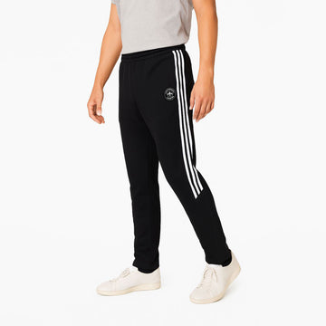 Men’s Slim-Fit Joggers with Upper Side Stripes & Round Badge