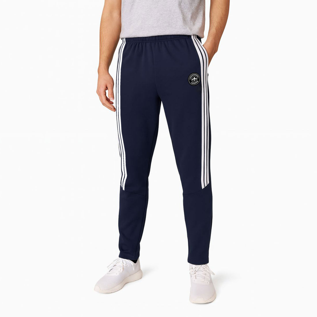 Men’s Slim-Fit Joggers with Upper Side Stripes & Round Badge