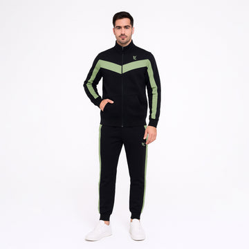 Men’s Black Tracksuit with Green Stripe & VL Embroidered Logo