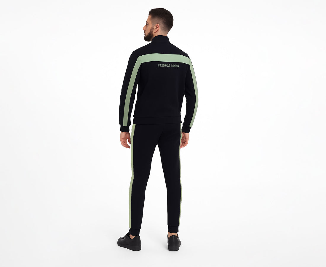Men’s Black Tracksuit with Green Stripe & VL Embroidered Logo