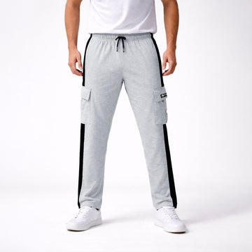 Men’s Light Gray Cargo Track Jogger Pants with Side Stripe