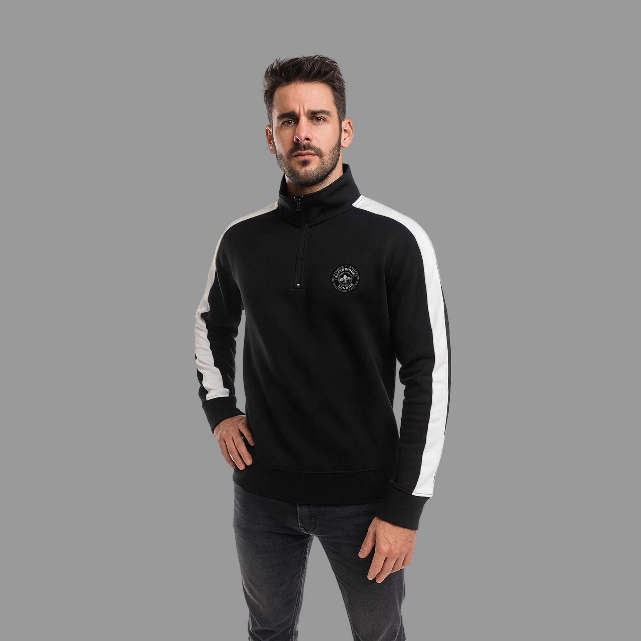 Half-Zip Sweatshirt with White Sleeve Pane