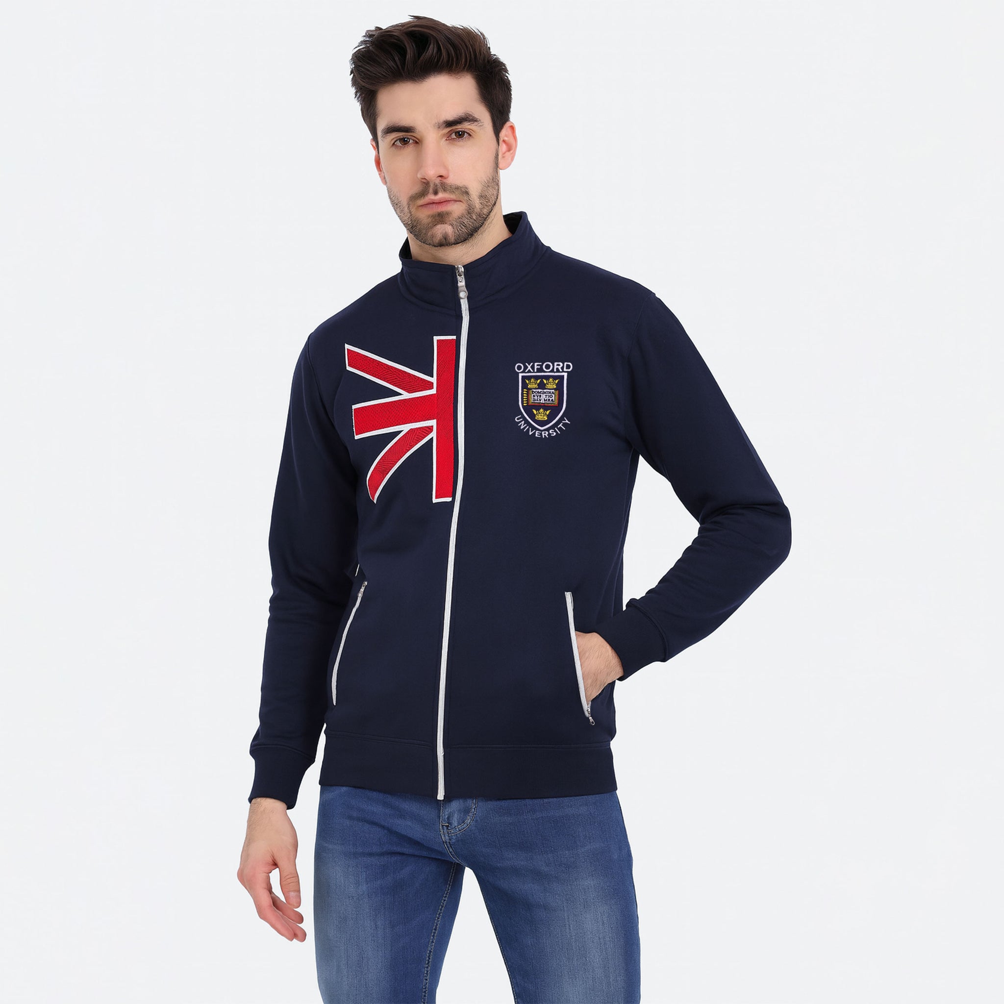 Half Union Jack design With Oxford University badge full-zip jacket