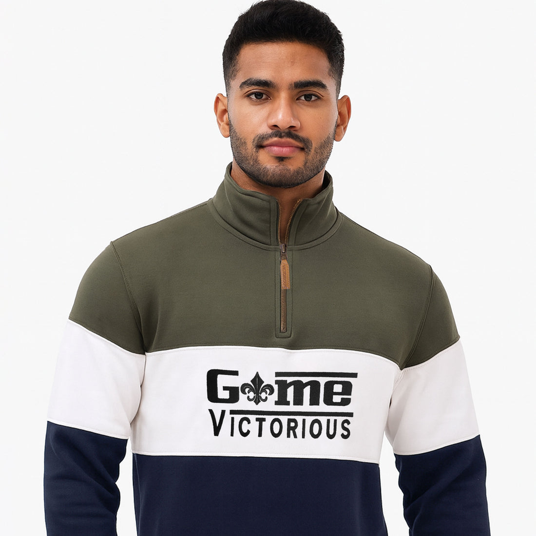 Men's Half Zip Collar 3 Panel  Game Embroidered Sweatshirt