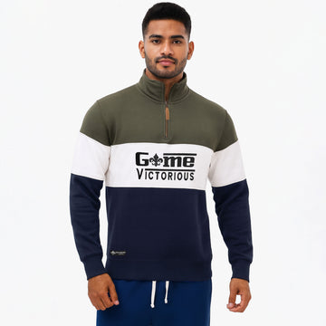 Men's Half Zip Collar 3 Panel  Game Embroidered Sweatshirt