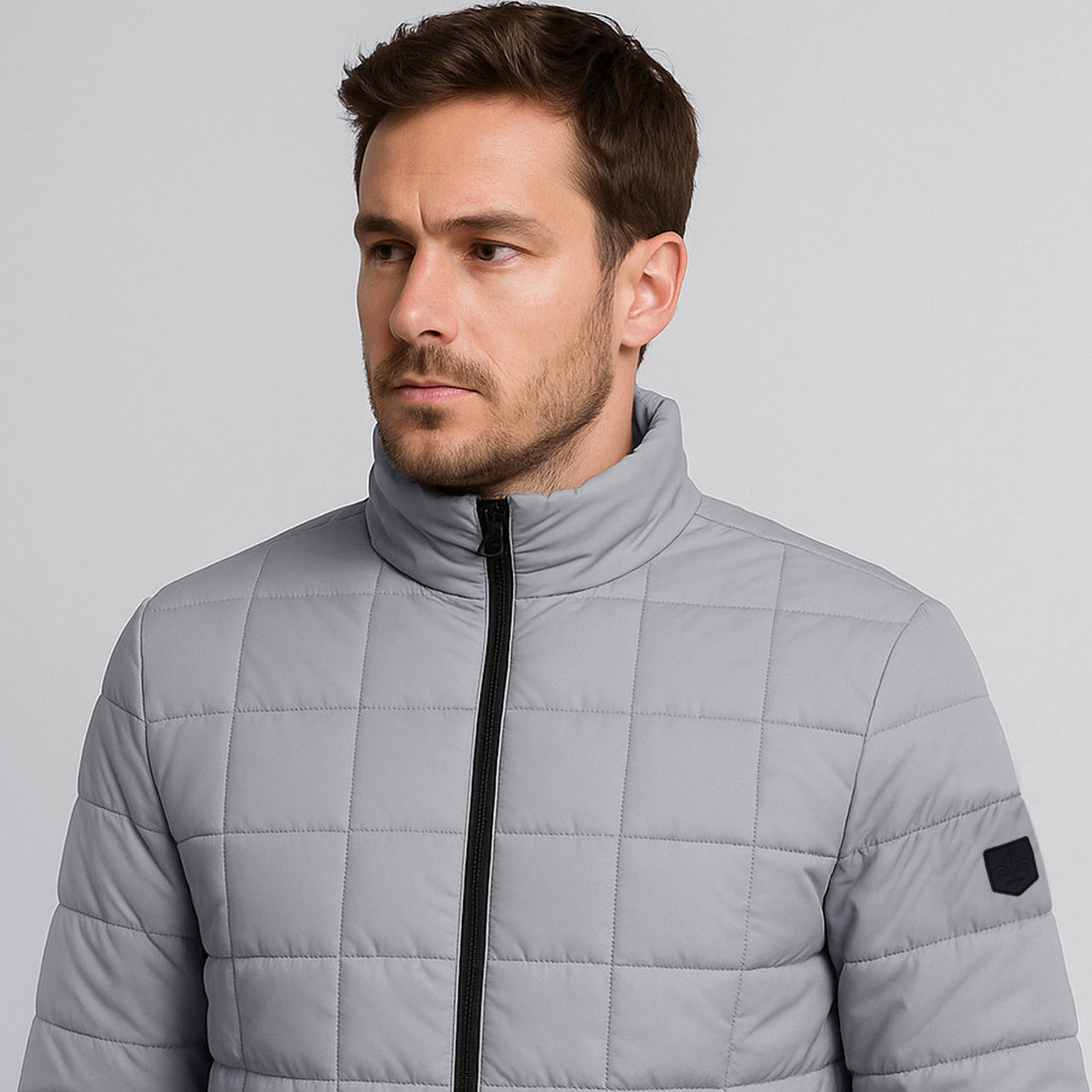Men’s Grey Quilted  Zipper Puffer Jacket