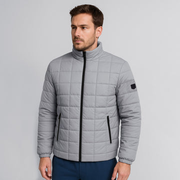 Men’s Grey Quilted  Zipper Puffer Jacket