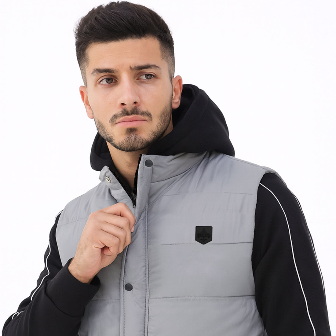 Men’s Sleeveless Grey Zippered Puffer Jacket