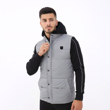 Men’s Sleeveless Grey Zippered Puffer Jacket