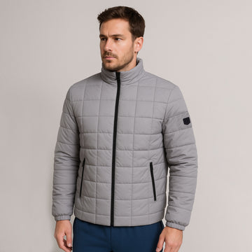 Men’s Grey Quilted  Zipper Puffer Jacket