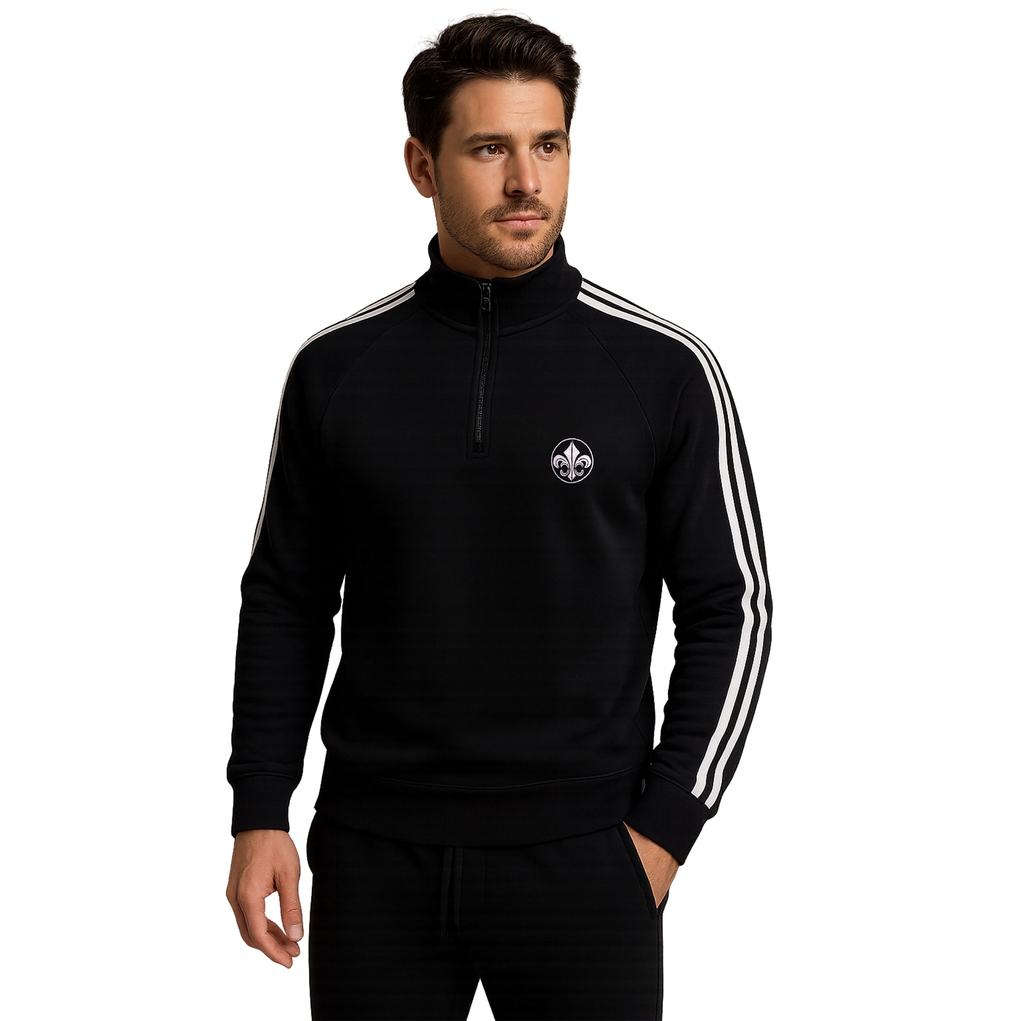 Half-Zip 3-Stripe Sweatshirt with Round VL Logo Embroidery