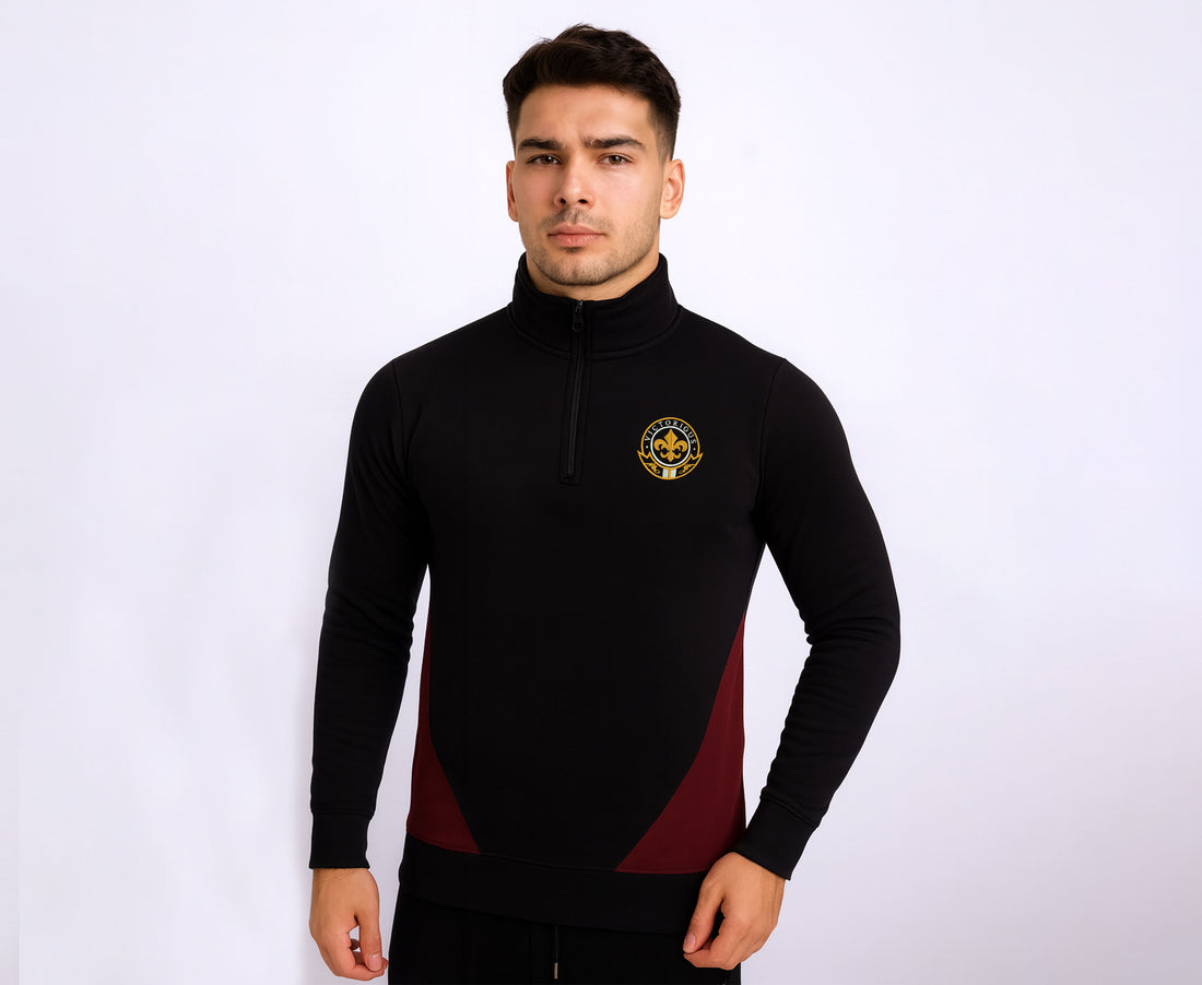 Men's Half Zip Embroidered Panel Collar Sweatshirt