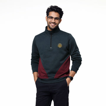 Men's Half Zip Embroidered Panel Collar Sweatshirt