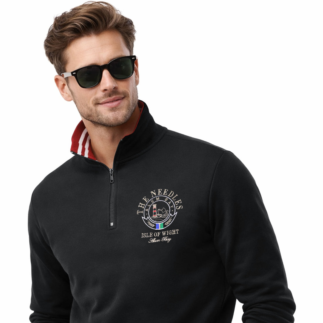 Men's Half Zip Collar Sweatshirt with The Needles Embroidered