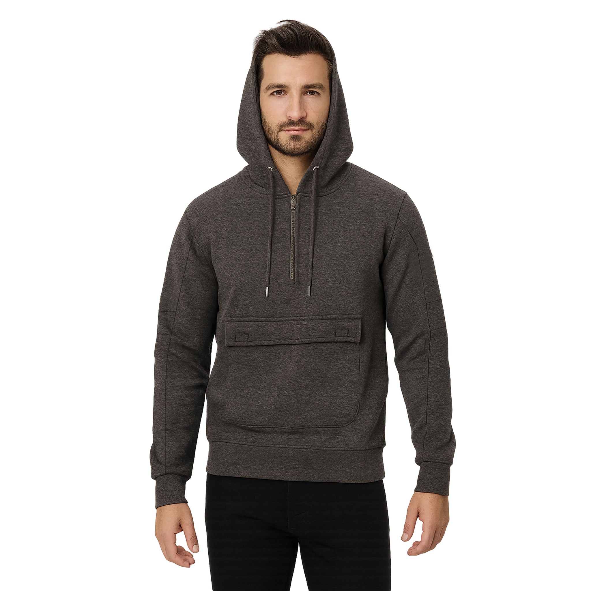Men’s Half-Zip Charcoal Hoodie with Chest Pocket
