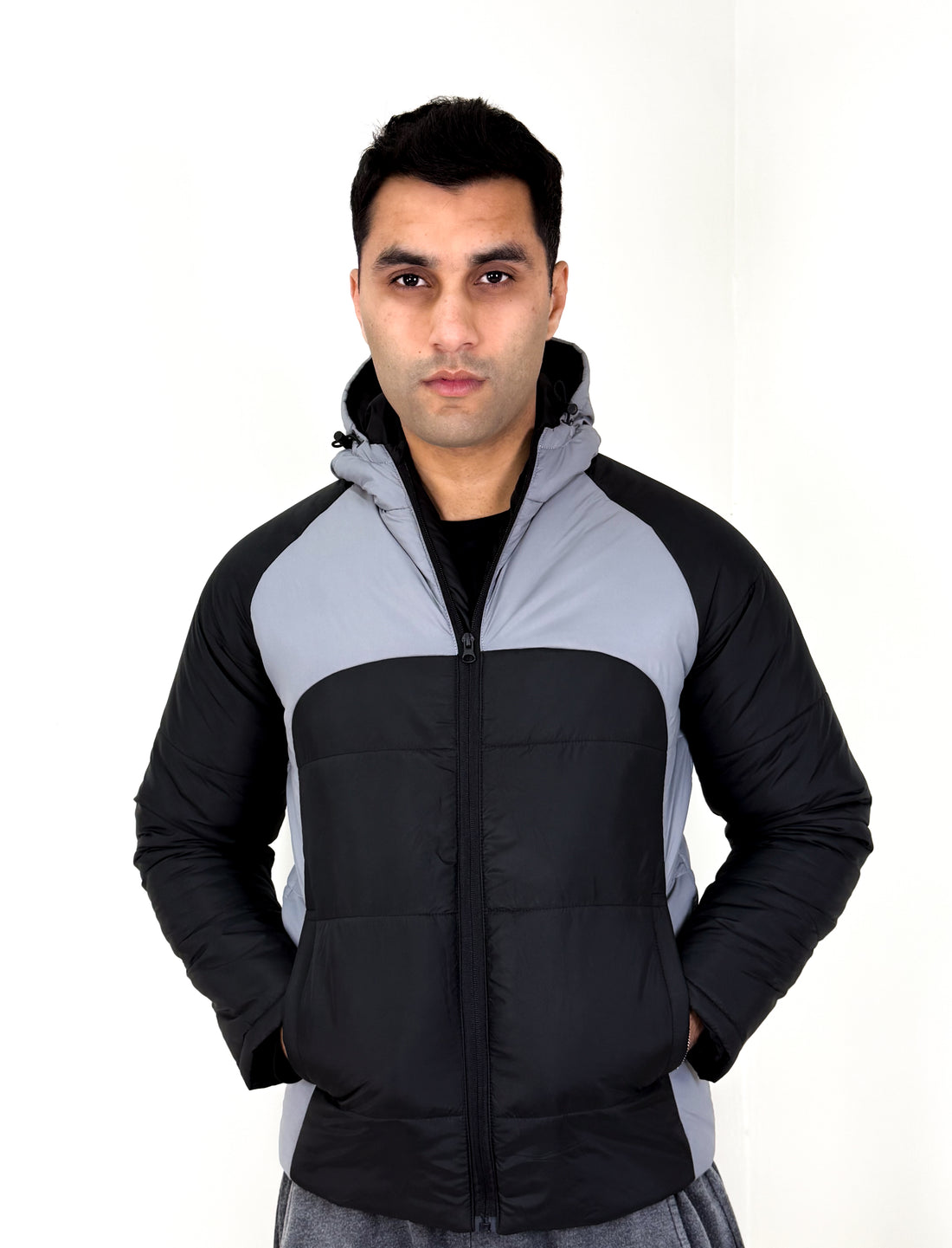Men’s Two-Panel Gray & Black Puffer Jacket