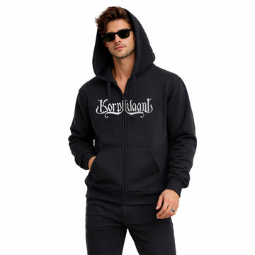 Men’s Black Zip-Up Embroidered & Back Printed Hoodie
