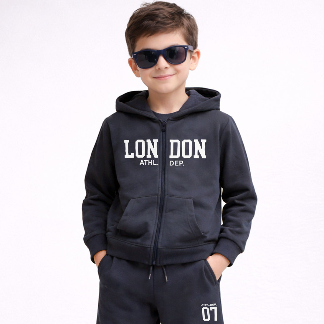 Kids London Printed Zipper Hood With Printed Trouser Twinset
