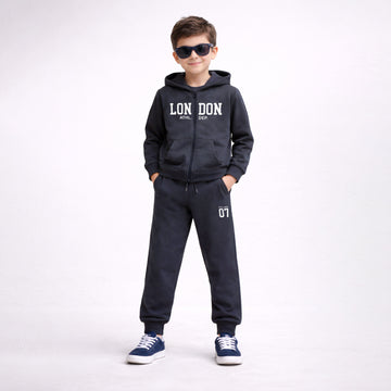 Kids London Printed Zipper Hood With Printed Trouser Twinset