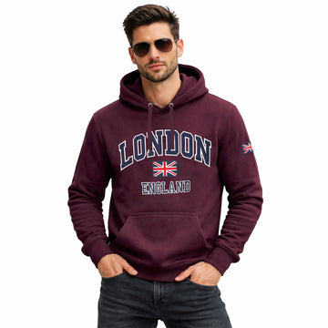 Men's Maroon London England Applique Embroidered Hoodie