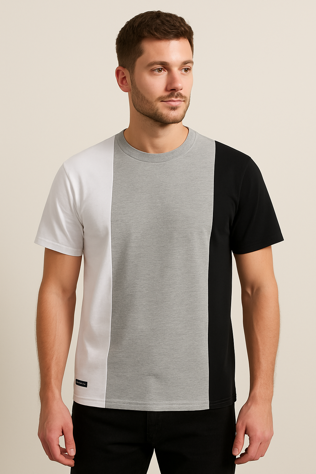 WHITE GREY BLACK 3 PANEL T SHIRT