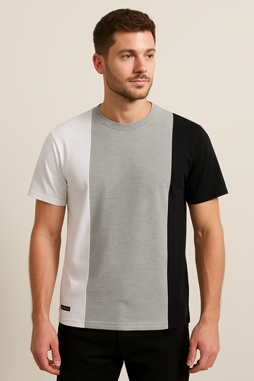 WHITE GREY BLACK 3 PANEL T SHIRT