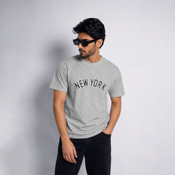 Grey Pinstripe “New York” Crew Neck T-Shirt