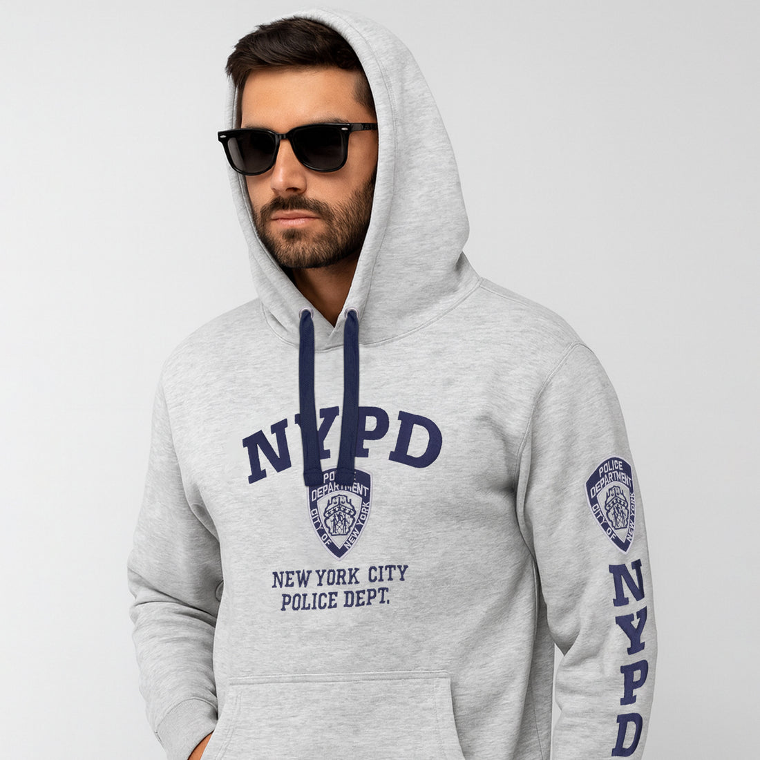NYPD Grey Front & Sleeve Embroidered Hoodies