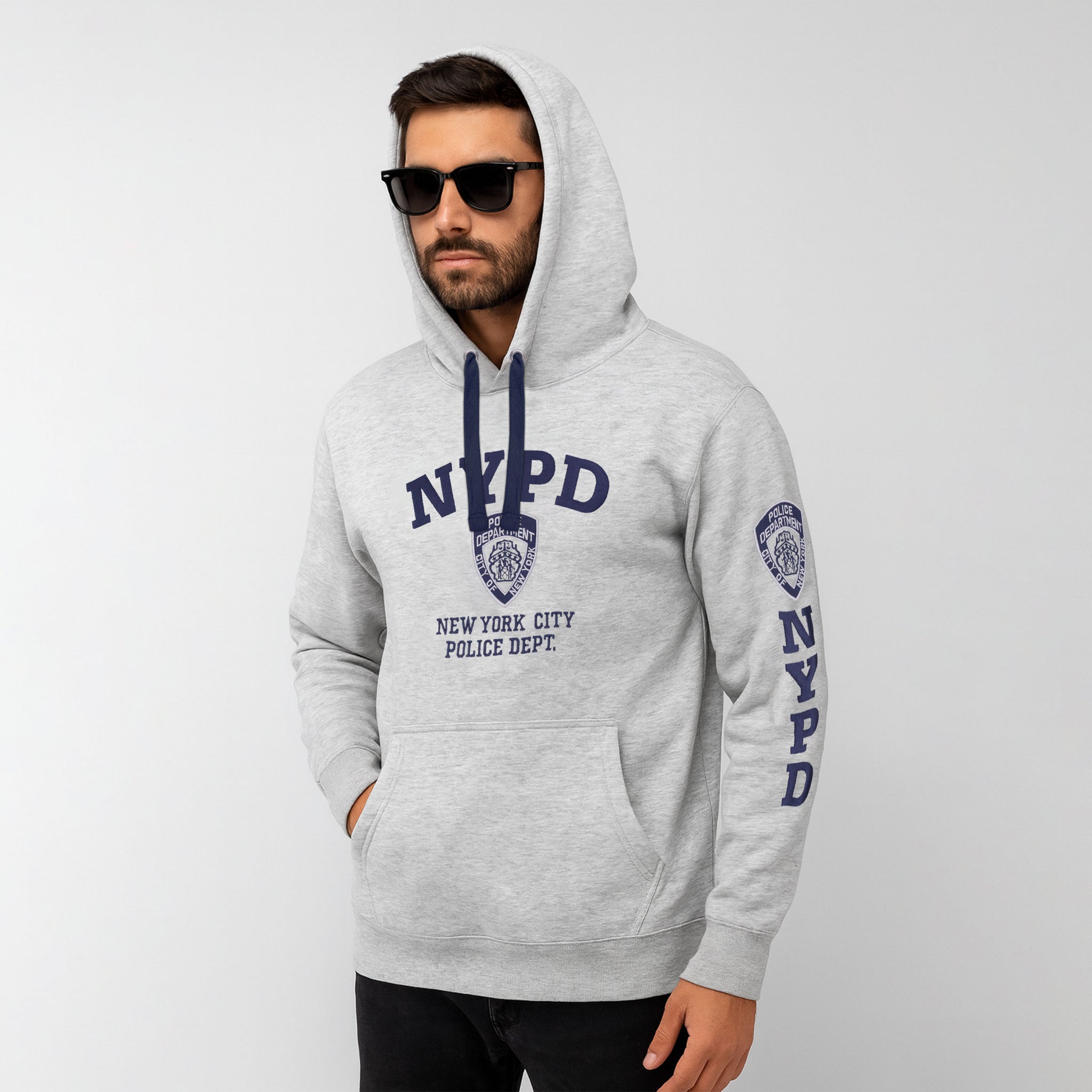 NYPD Grey Front & Sleeve Embroidered Hoodies