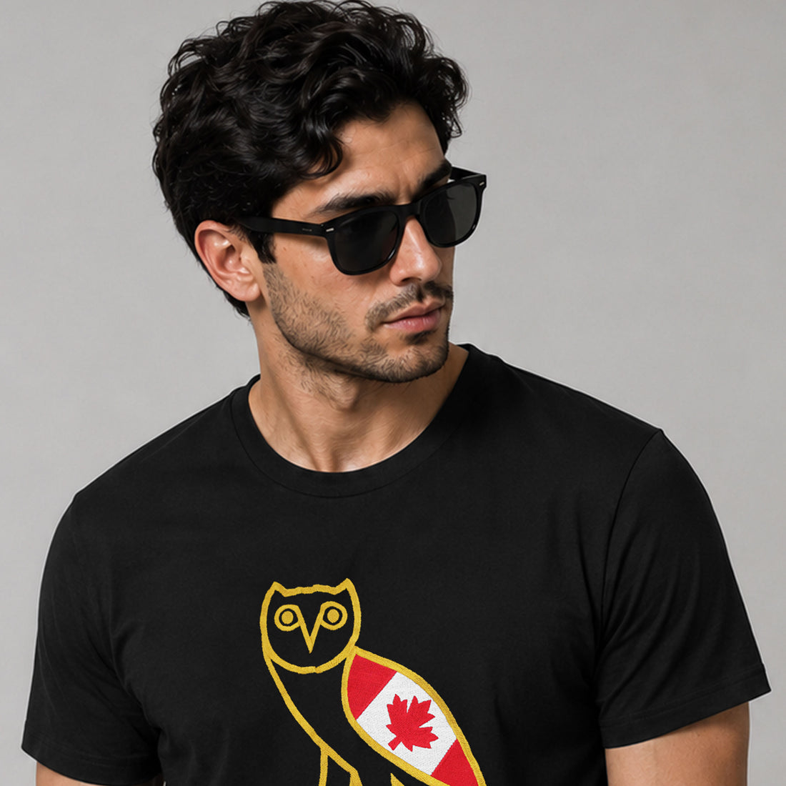 CANADA FLAG WITH GOLD EMBROIDERED T SHIRT