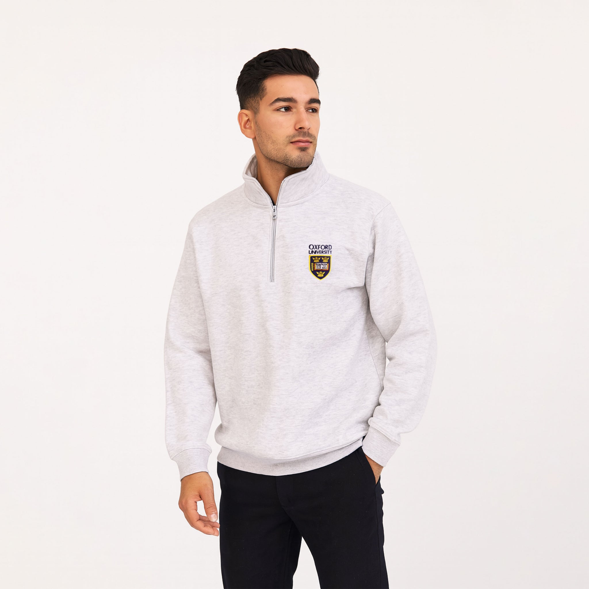 Men's Half Zip Oxford University Embroidered Collar Sweatshirt