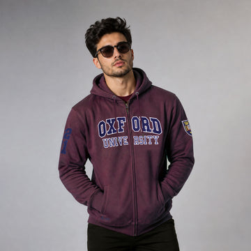 Oxford University Maroon Applique Embroidered Zippers Hoodies