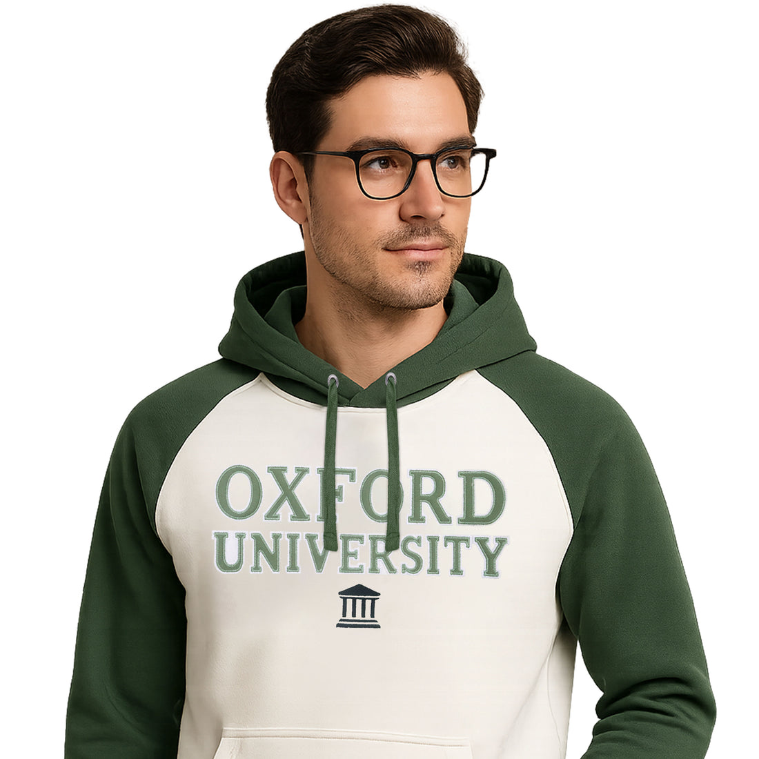 Oxford University Embroidered Heavyweight Two Tone Color Raglan Hoodie
