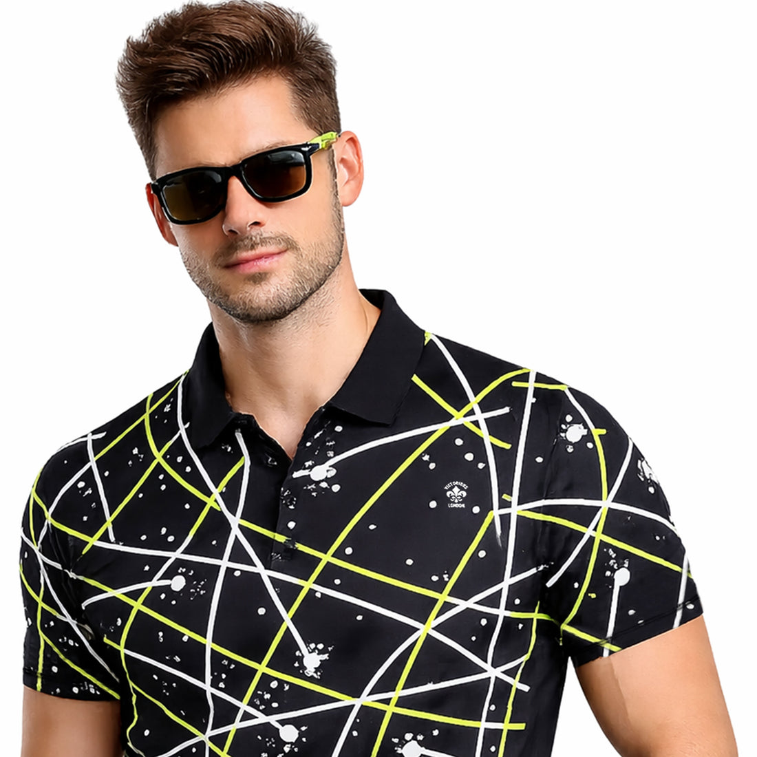 BLACK BEST COLLAR ALL OVER GYM WEAR PRINTED T SHIRT