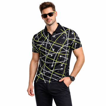 BLACK BEST COLLAR ALL OVER GYM WEAR PRINTED T SHIRT