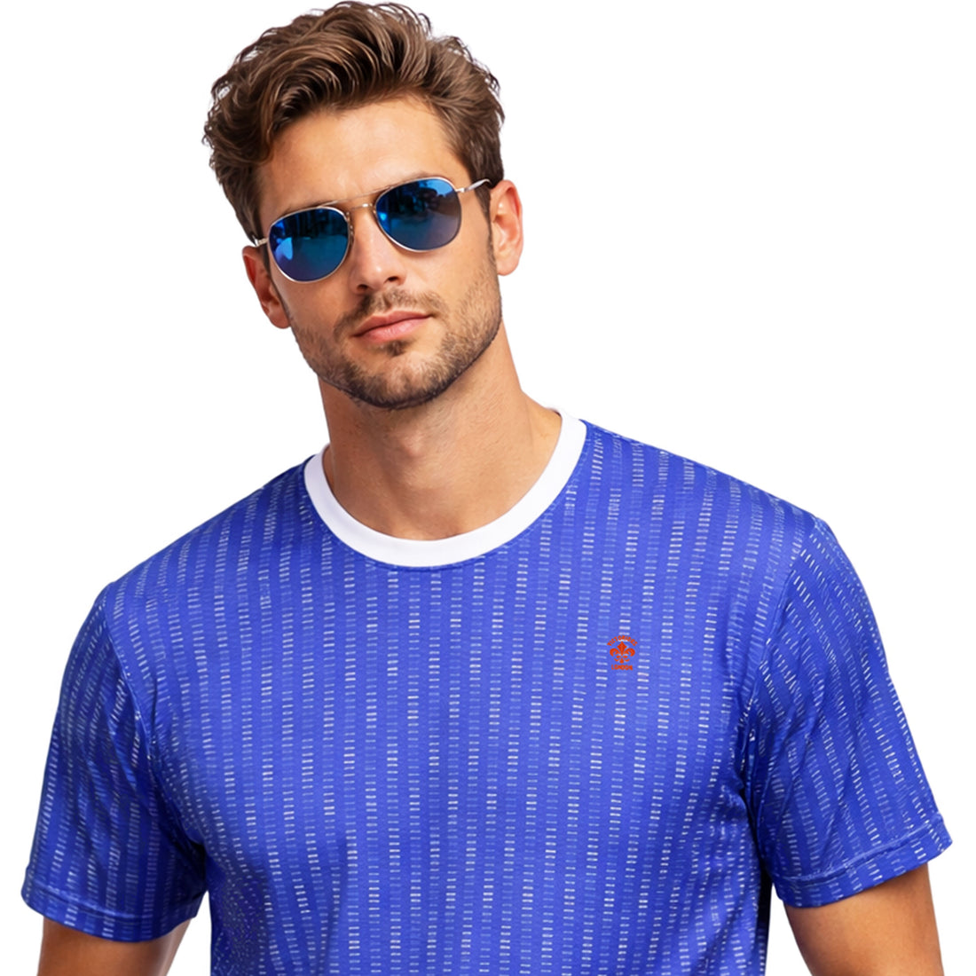 BLUE & WHITE ALL OVER PRINTED T SHIRT