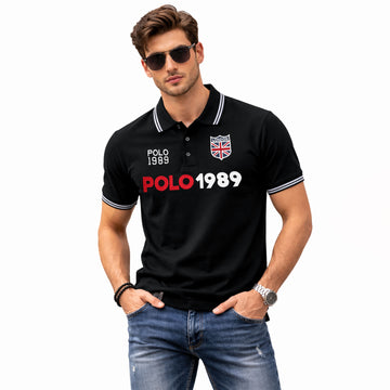 Men’s Black Polo with Red Detailing and “1989” Sport Vibe