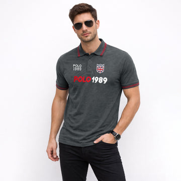 Men’s Charcoal Polo with Red Detailing and “1989” Sport Vibe