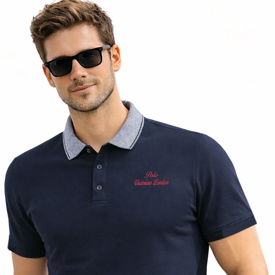 Slim Fit Contrast Collar & Embroidered Polo Shirt