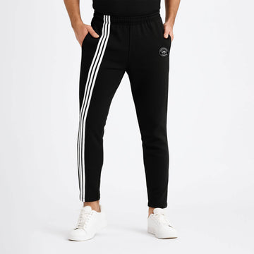 Men’s  Slim-Fit Track Pants with Right-Leg Triple Stripe & Round Logo Badge