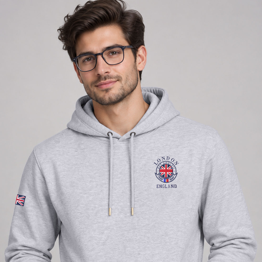 Men’s Grey London England  Embroidered Hoodie