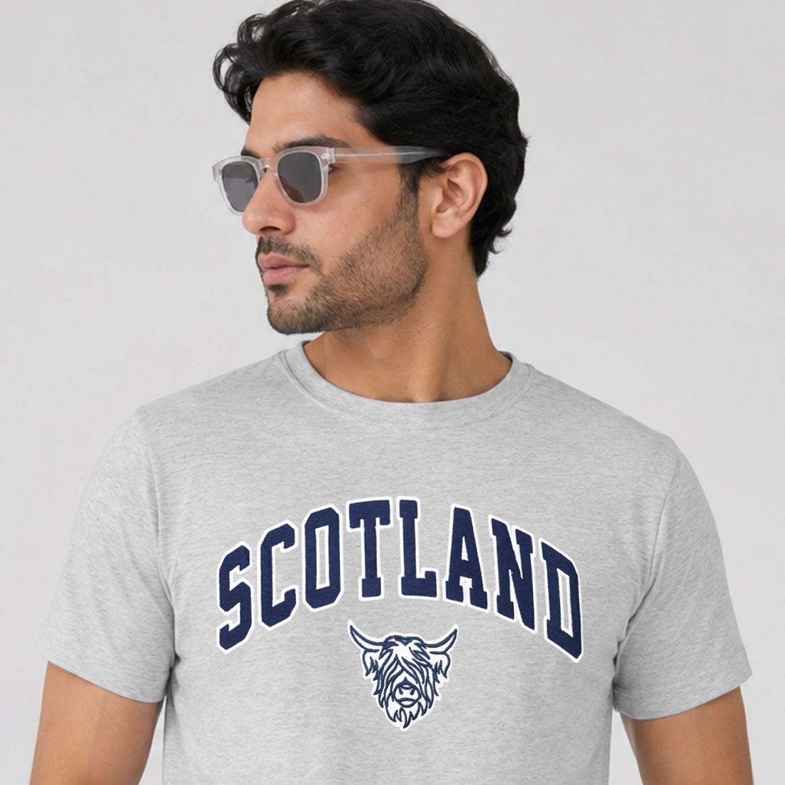 Scotland  Applique Embroidered Grey T Shirt