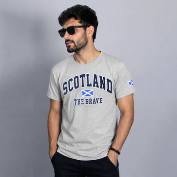 Men’s Grey Scotland The Brave  Embroidered T Shirt