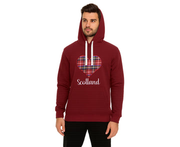 Men’s Maroon Scotland Hoodie with Tartan Heart Applique