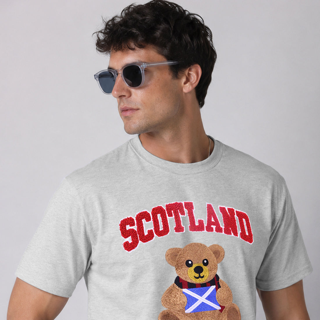 Scotland With Flag Teddy Bear Graphic Embroidered T Shirt